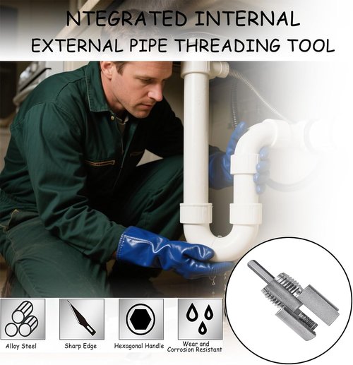 2pcs Integrated Internal & External Pipe Threading Tool,Dual-Function Pipe Thread Cutting Tool,PVC Rethreading Tool for Water Pipes,1/2" 3/4" Pipe Sizes Rethreading Tool for Electric Drill.