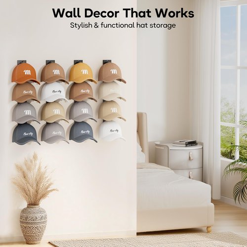 MISSLO 4 Pack Hat Rack for Wall with Wider Slots Display Hat Organizer for Baseball Caps Holds 16 Ball Cap Storage Organizer for Closet, Wall Mounted, Bedroom, Door