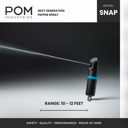 POM Pepper Spray Flip Top Snap Hook - Maximum Strength OC Spray Self Defense - Tactical Compact & Safe Design - Quick Key Release - 25 Bursts & 10 ft Range - (Group) (Black Pink, One Pack)