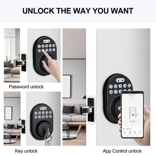 Security Smart Lock C30：Keyless Entry WiFi Deadbolt for Front Door, No Hub Needed! Auto-Lock, App Control, Easy Install- Black