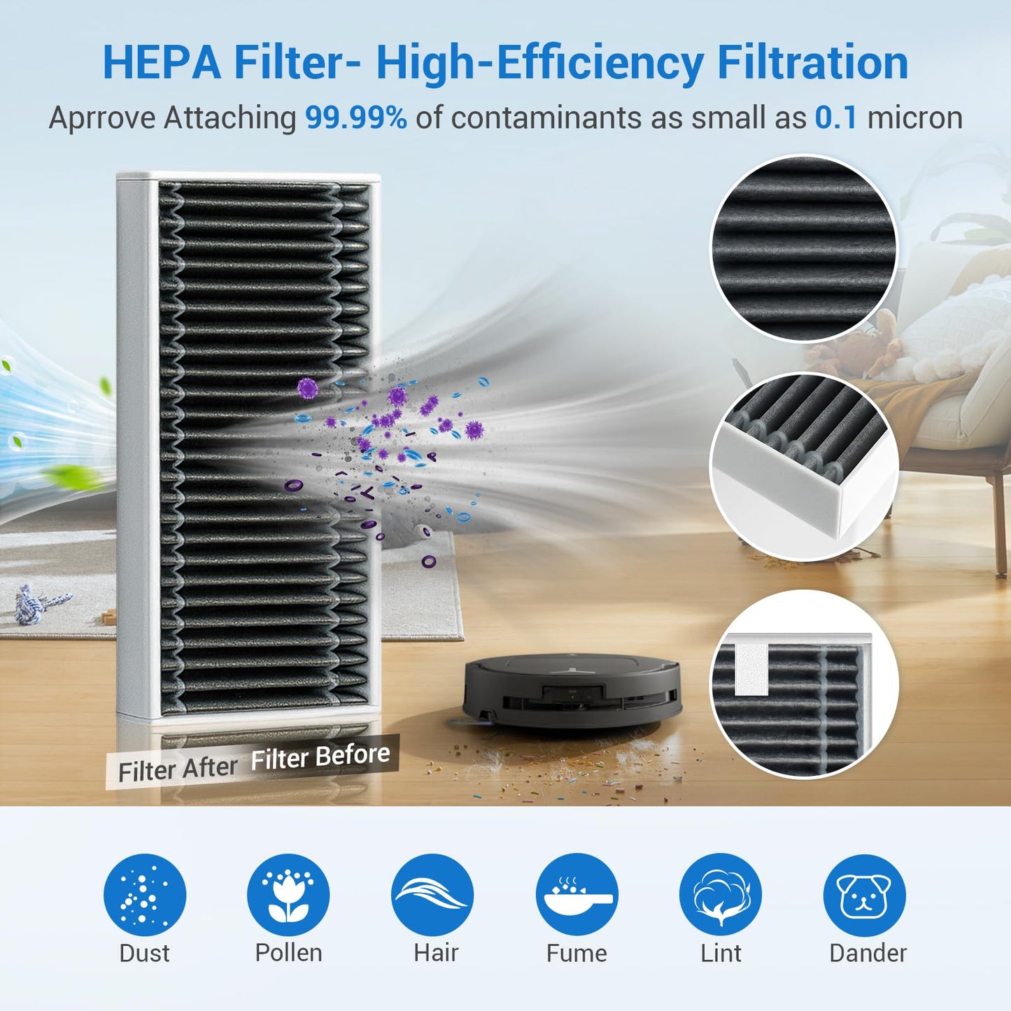 Bluevisk T80 Omni Replacement Parts for Ecovacs Deebot T80 Omni T80 Robotic Vacuum Cleaner Parts with 1 Roller Brush, 1 Mop, 4 HEAP, 6 Dust Bags, 6 Side Brushes, 1 Clean Brush Accessories