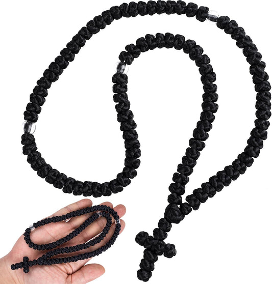 Black Orthodox Prayer Rope, 100 Knots Prayer Rope Orthodox Christian, Orthodox Prayer Beads for Christian, Car Accessories (1 Pcs)