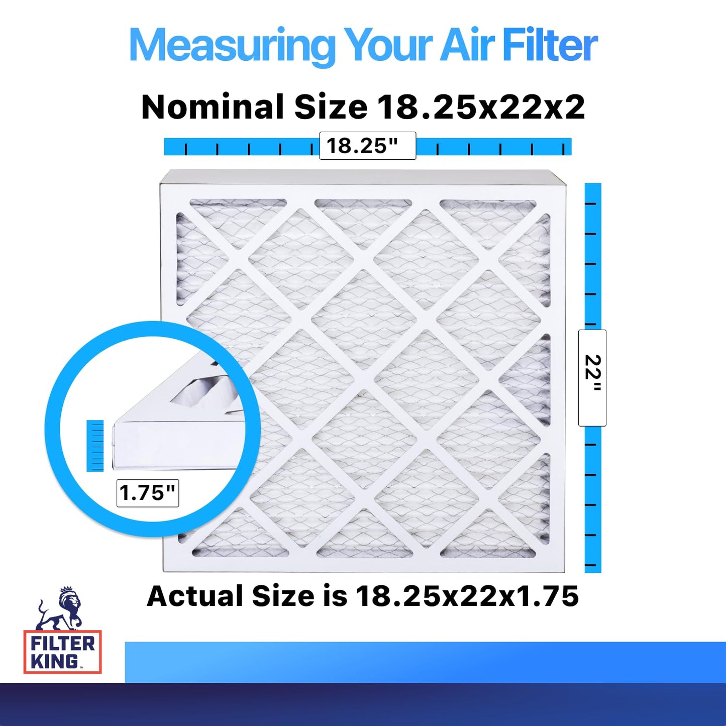 Filter King 18.25x22x2 Air Filter (MERV 8) (6-Pack) Dust & Allergy Control AC Furnace Filters, MADE IN USA, HVAC, Pleated, Electrostatic (Actual Size: 18.25 x 22 x 1.75)
