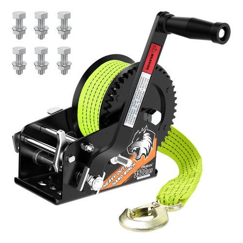 Truqual 3500LB Boat Trailer Winch, Heavy-Duty Trailer Winch with 33-ft Green Strap. Features 2-Speed Ratchet 4:1/8:1, Ideal for Loading Boats, Trucks,Jet Skis, RVs & ATVs
