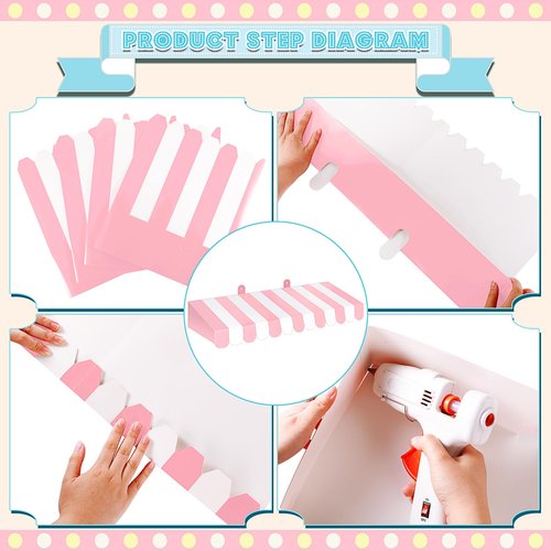 Boao 4 Pcs 3D Awning Wall Decorations Set for Ice Cream Truck Decor and Concession Stand Supplies 2 3D Awning Wall Decoration with 2 Tablecloths for Carnival Theme Party Room Decor(Pink)