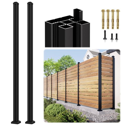 2 Pack 6FT 3-Way Aluminum Fence Post, 1.8mm Thick Walls & 10mm Base, Matte Black Wood Fence Post, Rustproof & Weather-Resistant for Outdoor Privacy Panels