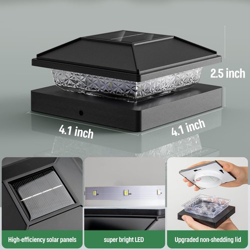 JOFIOS 16pack Modern Black Solar LED Post Cap Lights, 16 x LED, Waterproof, Solar Powered, Anti-Rust, for Deck, Fence, Porch, Garden, Patio