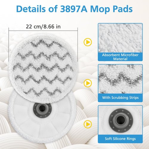 6 Pack 3897A Rotating Steam Mop Pads Replacement Compatible with Bissell SpinWave 3897A 3712C 3712W SmartSteam Scrubbing Steam Mop Cleaner, 3897 3712 Only【Not for Other Models】