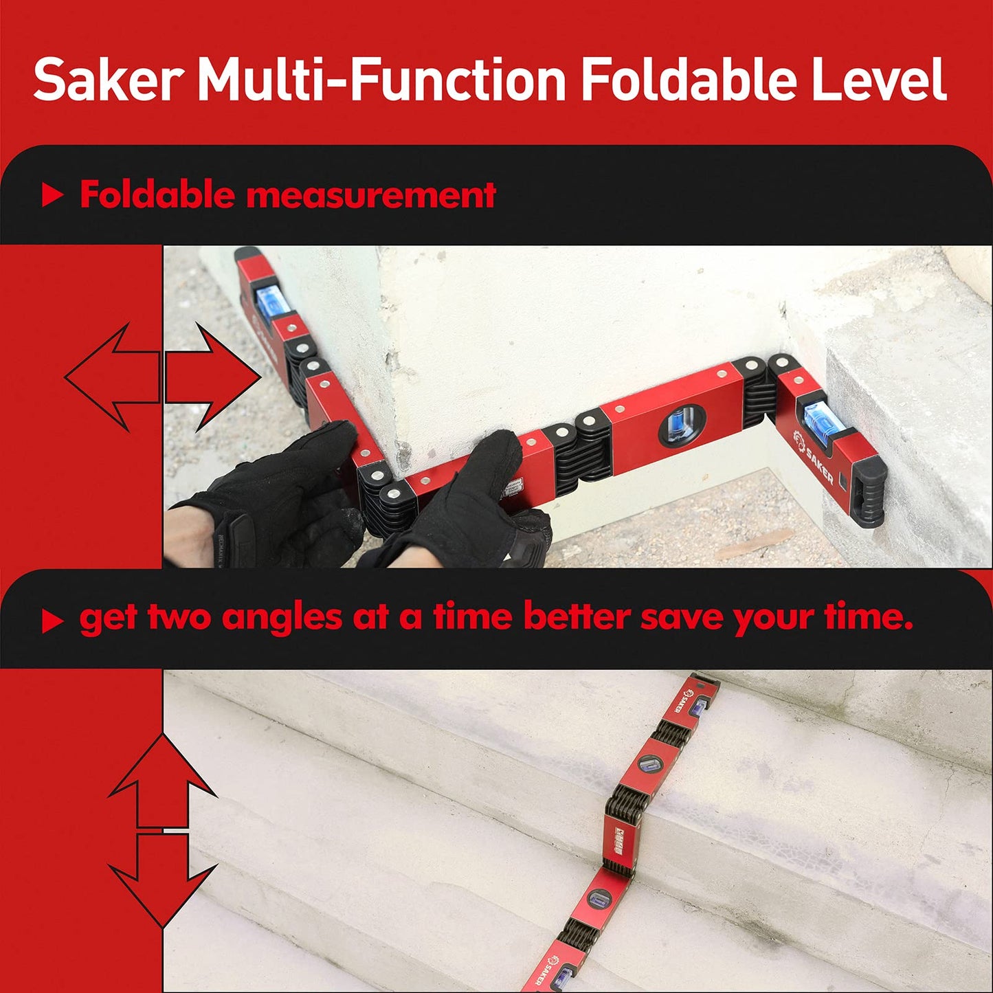 Saker Multi-function Foldable Level, 28-Inch Leveler Tool,Gifts for Men,Multi-Angle Measurement Woodworking Tools,Precise Leveling In Any Position,Folding Level Tool To Save Your Precious Time