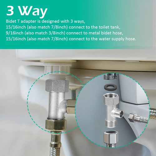 MBAIYO Bidet T Adapter, 3 Way Adapter Rubber Ring 7/8x7/8x3/8" Copper Tee Connector Toilet Faucet Splitter Shower Head Splitter Shower Diverter Valve for Sprayer Faucet Bidet Hose RV Home Plumbing