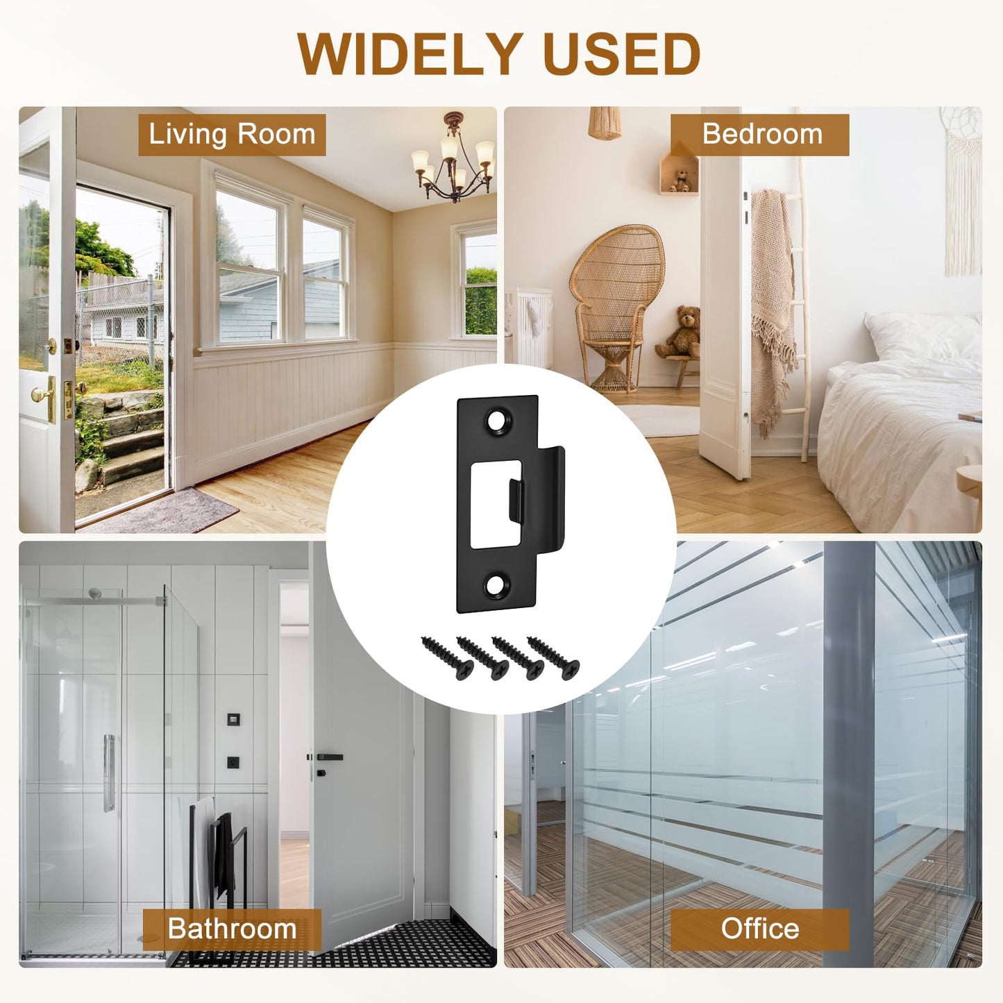 uxcell T Door Strike Plate, 4Pcs 70mm x 40mm 201 Stainless Steel Latch Deadbolt Strike Plate for Door Frame Door Jamb, Black