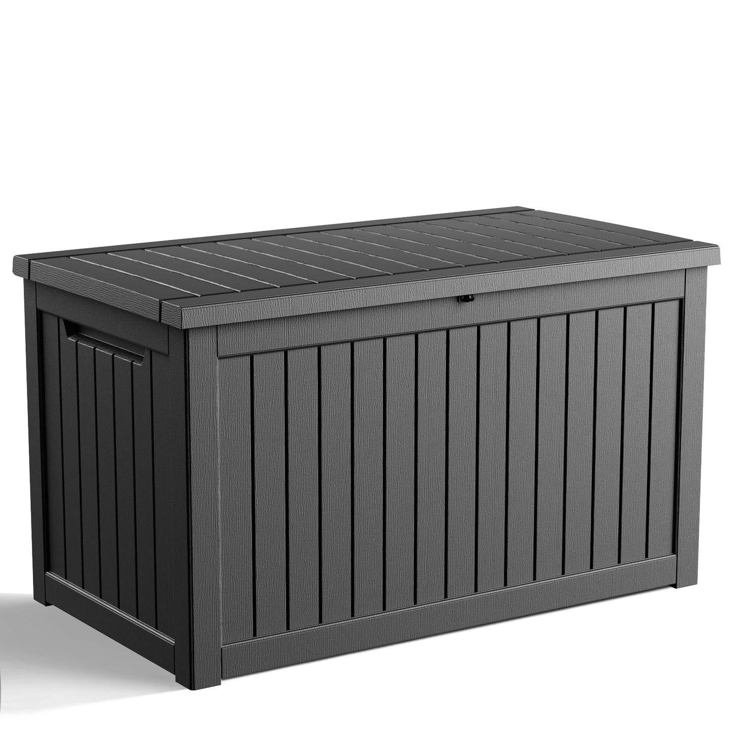 PatioZen 280 Gallon Outdoor Deck Box,Waterproof Resin Outdoor Storage Boxes, Outside Storage Lockable Container for Garden Tools,Indooor Cushions,Accessories (Black)