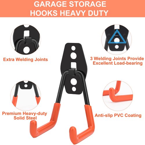 Dorisy Upgraded 16 Pack Garage Hooks – Heavy Duty Steel Wall Mount Storage Organizer with Anti-Slip Coating for Power Tools, Garden Equipment, Ladders, Hoses, Bikes, and More – Max Load 100 lbs