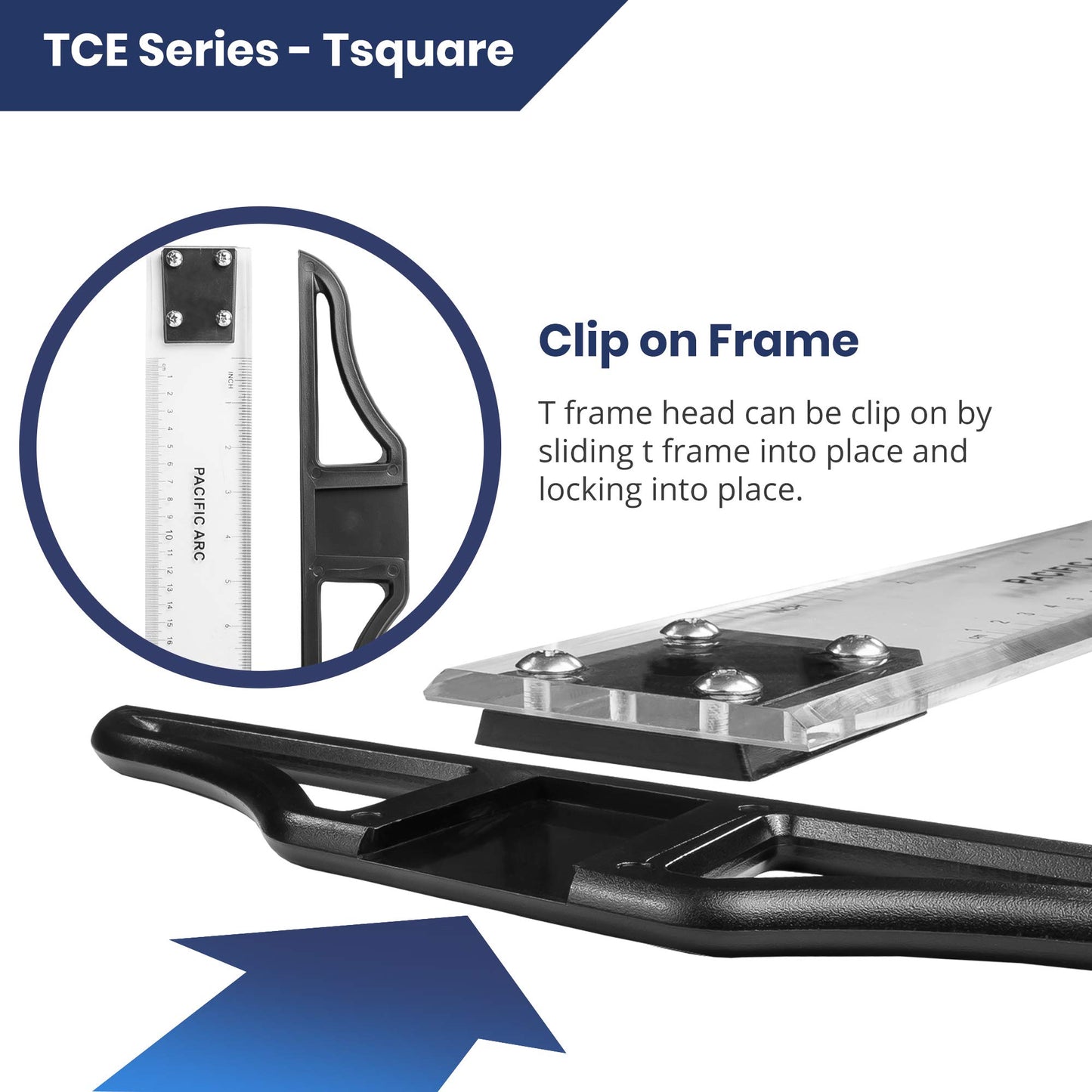 Pacific Arc 36 Inch T Square, Traditional Acrylic Graduated in Inch and Metric, Detachable Head