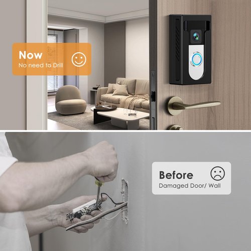 QIBOX No Drill Adhesive Video Doorbell Mount Compatible with Ring/Blink Wireless Video Doorbell, Anti-Theft Camera doorbell Holder Accessories, Not Block Doorbell Motion Sensor & Camera