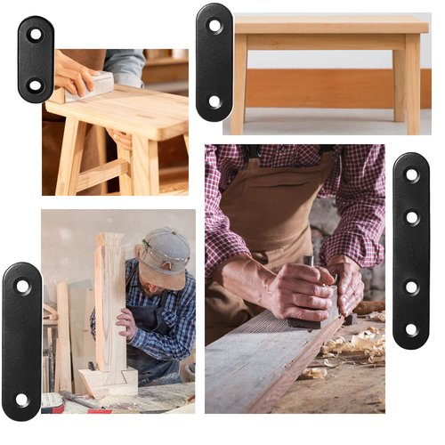 QSJ 26 Sets Flat Plate Straight Bracket Flat Brace Bracket Stainless Steel, 36mm/46mm/56mm/76mm Wood Brackets Mending Repair Plate Brace