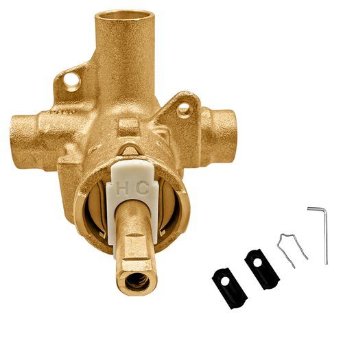 PlumFix Brass Shower Valve for One-Handle Faucet, Pressure Balancing Tub Valve Compatible With 1/2-Inch CC Connections 4 Ports