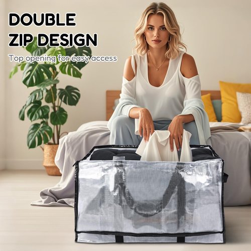 MBEYSAQ Moving Bags 4 Pack Extra Heavy Duty Large with Strong Zipper Comfortable Handles, Sturdy Durable Clothes Storage Bags Totes Bins,Wide Open Design