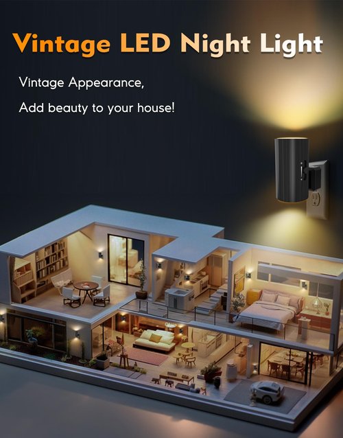 Night Lights Plug into Wall, LED Plug in Night Light, Dusk to Dawn Light Sensor, 0-100LM Adjustable Brightness Wall Light, Soft White 3000K, Dimmable Night Lights for Hallway Bedroom Stairway, 2 Pack