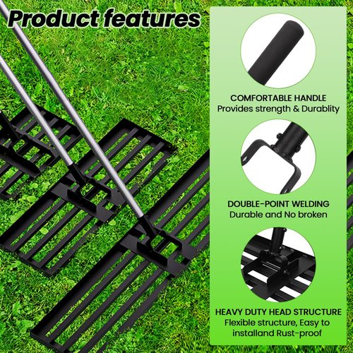 Saker Sakerplus Lawn Leveling Rake, Garden Tools,30"x10" Leveling Rake, Stainless Steel Adjustable Handle(78 in), for Backyard, Garden, Golf Course, Farm ＆ Pasture, Professional Lawn Care Tool