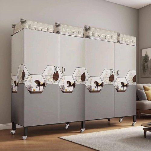 YDEHUEAD Foldable Portable Wardrobe On Wheels, Freestanding Garment Rack, with Magnetic Door 2000lbs, Heavy Duty Clothes Rack, for Bedroom Closet Systems (White (with Pattern), 150CM/59IN)