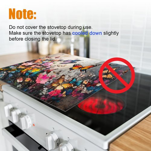 Stove Top Covers For Electric Stove,Colorful Butterflies Among Flowers Stove Mat For Glass Cooktop Protector,Extra Large Oven Range Top Cover 28X20In