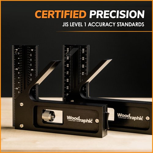 Woodraphic Upgraded Precision Square for Woodworking – 8 Inch Triangle Ruler with Side Scale | CNC-Machined Aluminum Layout Tool | 90 Degree Right Angle Framing & Marking Square