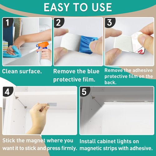 Gfdoso 12 Pcs Under Cabinet Light Magnetic Strip, Replacement Magnetic Strips with Adhesive Backing for Cabinet Lights - Iron Sheet for Cabinet Lighting(3CM×1.7CM Not Magnets)