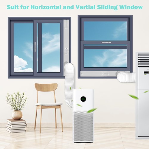 MQIDLFE Portable Air Conditioner Window Vent Kit with 5.9” Diameter Hose, Adjustable Sliding Window Kit 59 Inch Length Exhaust Hose for Ducting Universal AC Seal Panel for Horizontal&Vertical Window