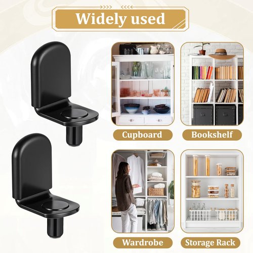 BOHUIZ 150Pcs Cabinet Shelf Pins, 5mm Metal Shelf Support Pegs Adjustable L-Shaped Shelf Pins with Rubber Sleeve Black Cabinet Dividers Holders Pegs for Wood Shelving Cabinet Bookcase
