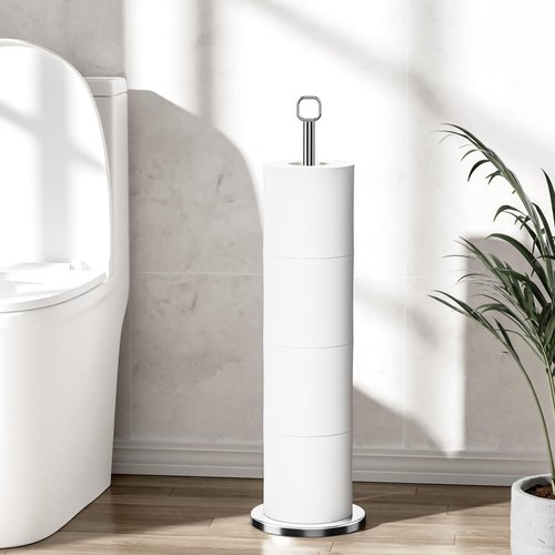 Chinpakden Toilet Paper Holder Stand - Free-Standing Tissue Paper Storage with Reserve Function, Black Toilet Paper Roll Holder for Bathroom, Stainless Steel.