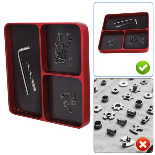 Magnet Tool Tray, 3.94x3.94 Inch 3 Compartments Magnetic Parts Tray Screws and Bolts Organizer for Storing Sockets Screws Small Parts Garage Home Outdoor