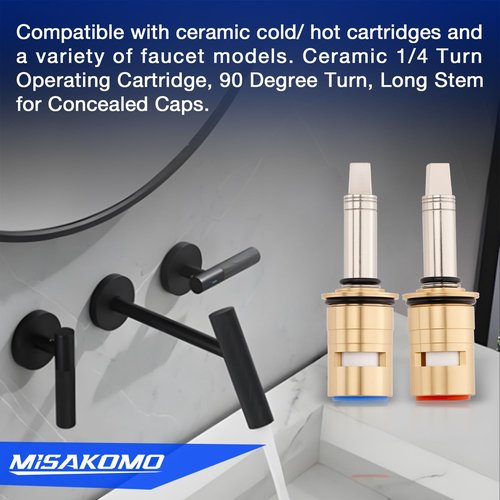 Misakomo Ceramic 1/4-Turn Cold & Hot Valve Cartridge Kit Long Stem Fit for Concealed Caps Replace# 377XKRHJKABNF & 377XKLHJKABNF