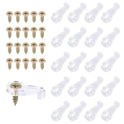 20pcs Glass Retainer Clips Set, Clear Plastic Mirror Holder Clips Brackets Kit with Screws Glass Cabinet Panel Retainer Fasteners for Cabinet Door Window Wall Mounting Fixing