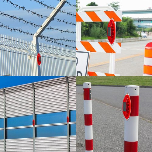 Solar Strobe Warning Light Sensitive LED Warning Lamp Super Bright IP65 Waterproof Light Control Flashing Beacon Barricade Construction Safety Road Signs Flash Traffic Lights-4 PCS (Red)