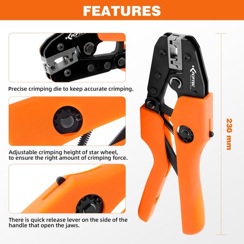 KF CPTEC Professional Crimper for 90° Flag Terminals, 22–14 AWG – Precision Ratchet Tool for Electrical Connections