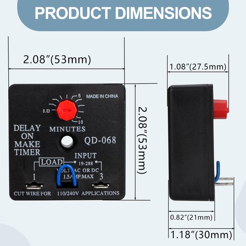 Weasch 2Pcs Delay On Make Timer, QD-068, 0.03 to 10 Min, Adjustable Delay, 19-288 VAC OR DC (2)