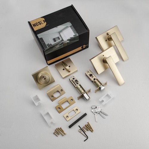 NCSEN Satin Brass Exterior Door Lock Set, Front Door Handle with Deadbolt, Heavy Duty Entry Door Handleset