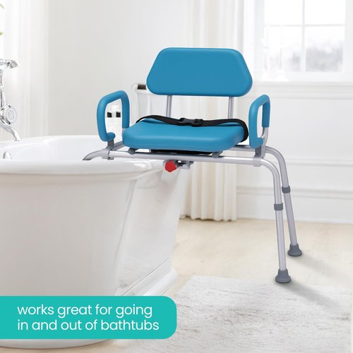 Sliding Shower Chair – Safe Rotating Tub Transfer Bench for Seniors & Disabled, Padded Swivel Seat with Handles, Compact Adjustable Bath Bench, Fits Most Bathtubs