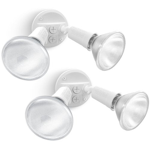 LUTEC 2 Pack Adjustable Twin Par Holder Outdoor Flood Lights, Switch Controlled Security Lights, Floodlights Fixture, Waterproof Exterior Max 300 Watt Par38 Flood Light for Garage, Yard, Porch-White