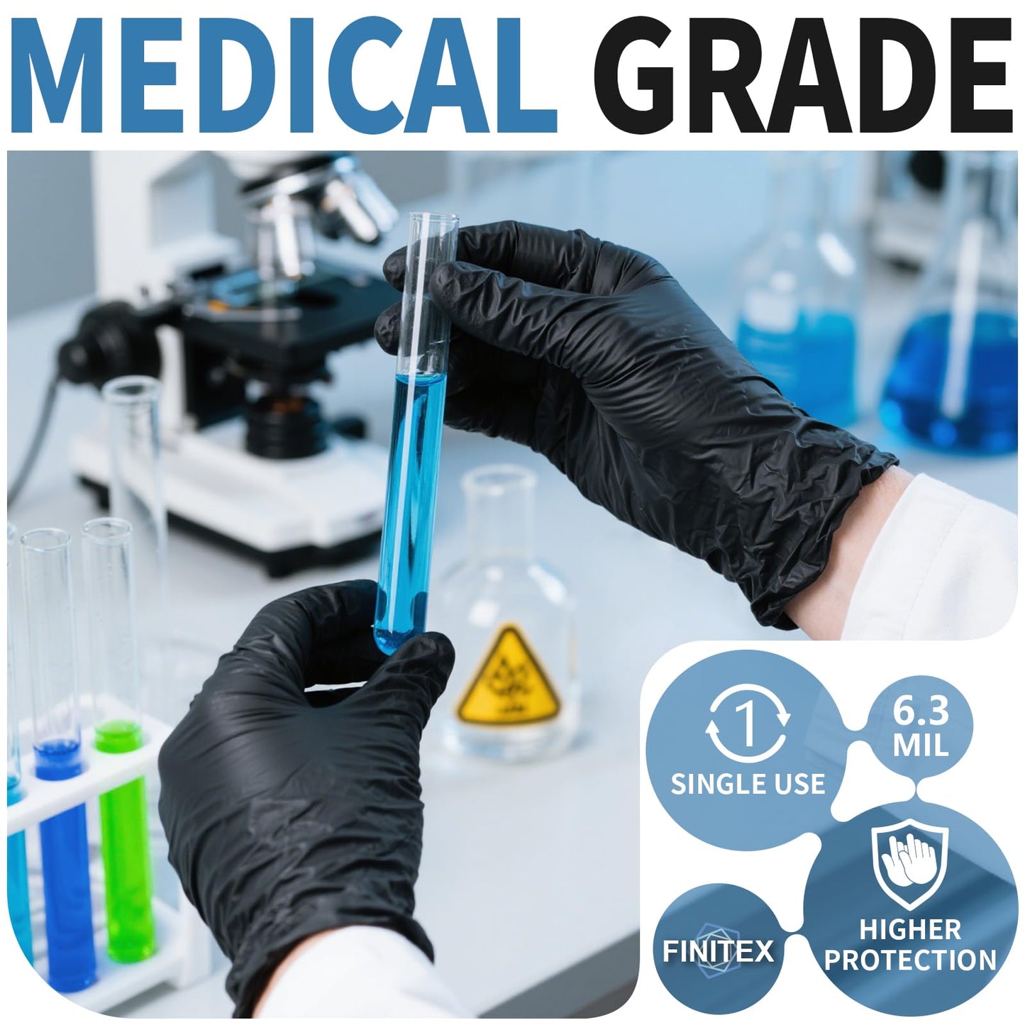FINITEX Black Nitrile Disposable Medical Exam Gloves - Box of 100 PCS 6mil Powder-Free Latex-Free For Examination Home Cleaning Food Glove (Medium)