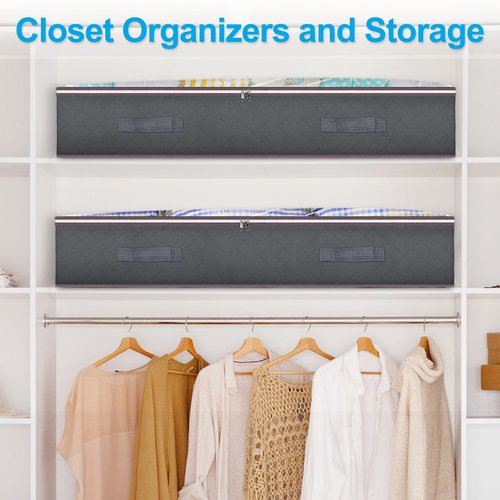 Budding Joy 90L Under Bed Storage Containers, Closet Organizers and Storage Bins, Foldable Underbed Storage Bags for Blanket, Clothing, Comforter, Sweaters, Pillows, Linen Sheets, Wrapping Paper, Grey