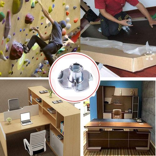 T-Nut 1/4"-20,5/16"-18, 3/8"-16, (100 Pack) 4 Pronged Tee Nut Assortment Kit,for Rock Climbing Holds, Wood, Cabinetry, etc.