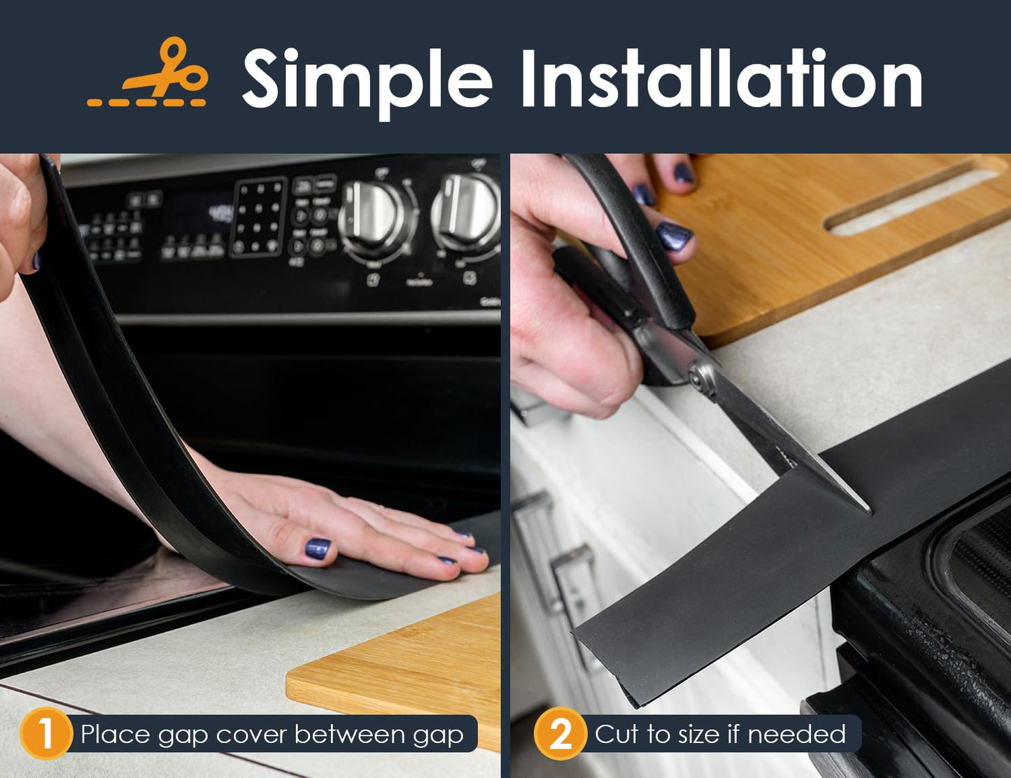 Linda’s Essentials Silicone Stove Gap Covers (2 Pack), Heat Resistant Oven Gap Filler Seals Gaps Between Stovetop and Counter, Easy to Clean Stove Gap Guard (25 Inches, Black)