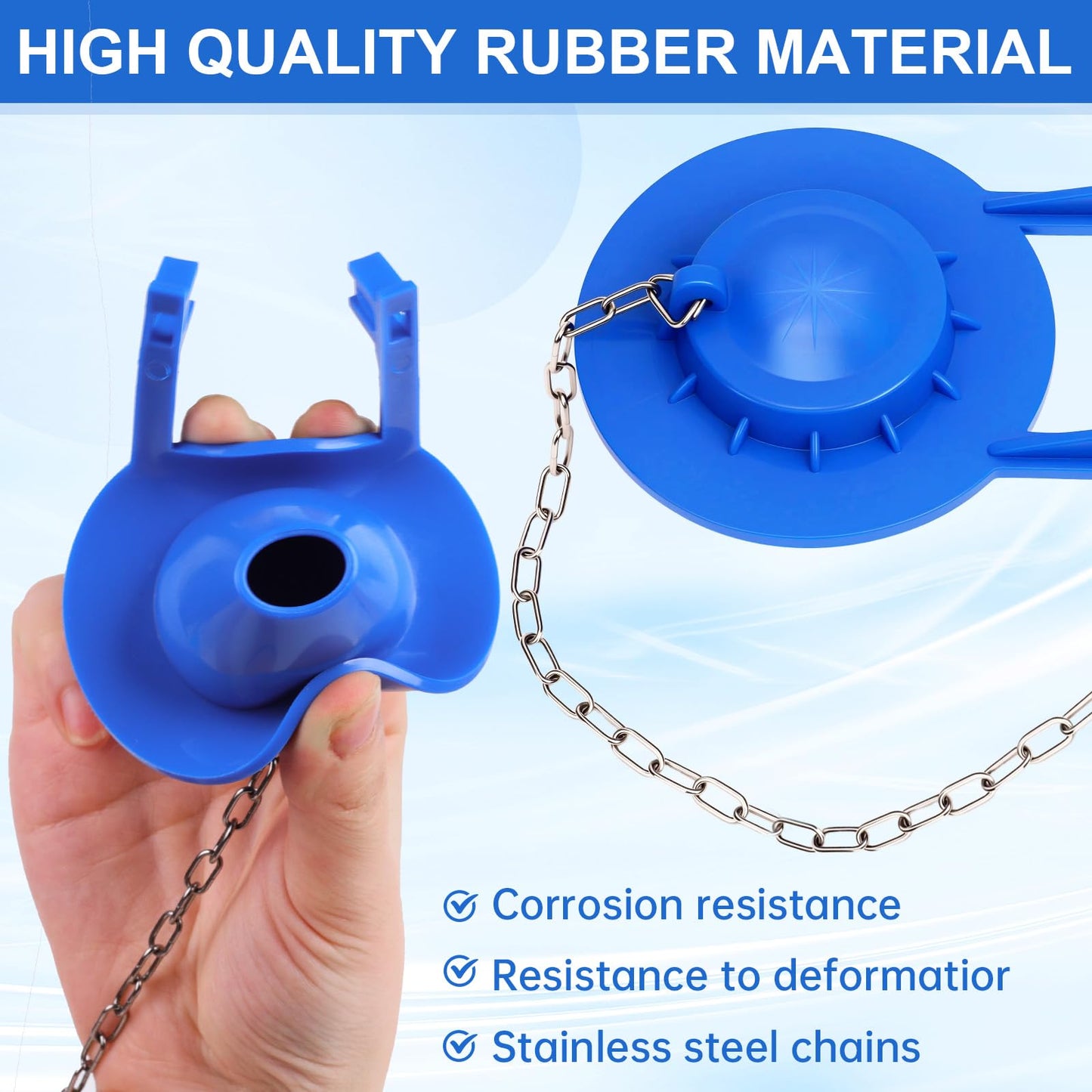 2-Inch Toilet Flapper Replacement Kit Compatible with Most Kohler, American Standard, TOTO & Standard 2″ Flush Valves, High Performance Rubber with Stainless Steel Chain, Easy Install (2 Pack, Blue)