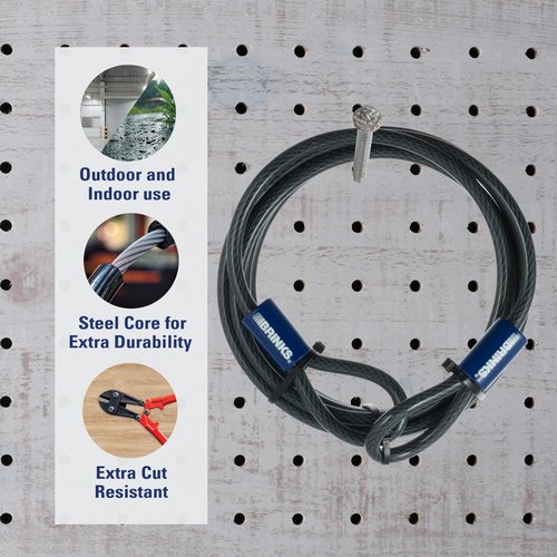BRINKS - 15 ft x 3/8" Flexible Steel Loop Cable - Heavy Duty Vinyl Wrap for Corrosion Protection