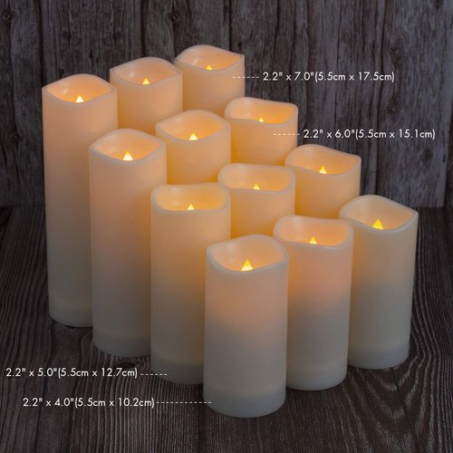 Aignis 12pcs Flameless LED Candles Battery Operated with 10-Key Remote Timer, Outdoor Indoor Waterproof Electric Lights, Warm Flickering Glow for Cozy & Romantic Home/Wedding/Holiday Décor