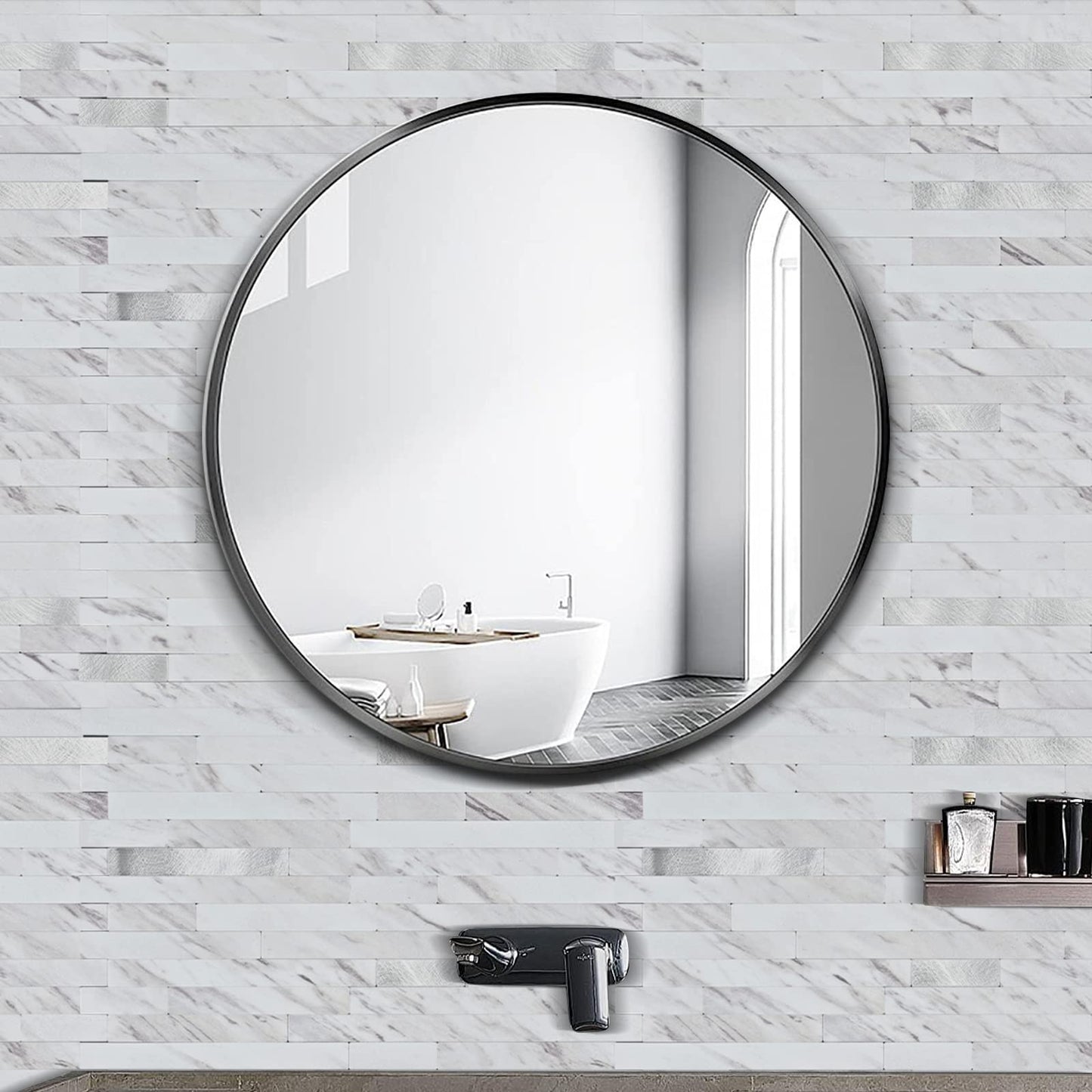 Midcard 20 Sheet Peel and Stick Backsplash, White Marble PVC Wall Tile for Kitchen Backsplash