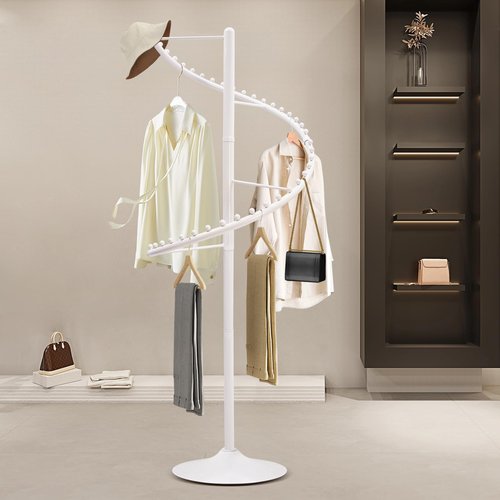 Lzerahera Spiral Rotating Clothing Rack, 360° Spiral Retail Costumer Heavy Duty Garment Rack with 38 Ball for Retail Stores, Bedroom, Living Rooms (White)