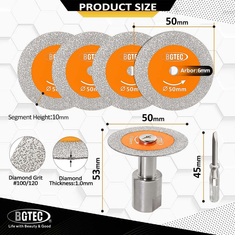 BGTEC Diamond Mini Glass Cutting Saw Blade - 5PCS 2" (50MM) Tile Cutting Discs with 5/8"-11 Thread Flange for Glass Jade Crystal Wine Bottle Tile
